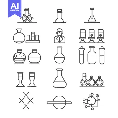 Aset desain premium: A Collection of Chemistry Lab Equipment Line Icons