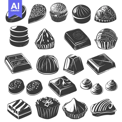 Aset desain premium: A Collection of Chocolate Candies in Black and White