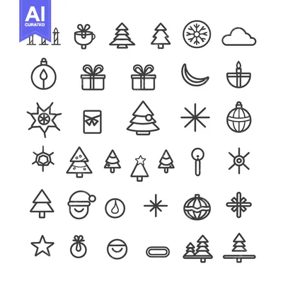 Aset desain premium: A Collection of Christmas and Winter-Themed Line Icons