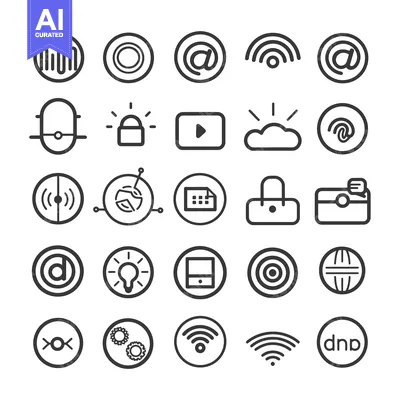 Aset premium populer: A Collection of Circular Black and White Icons Representing Internet a