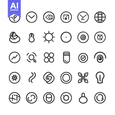 A Collection of Circular Line Icons with Various Symbols and Designs