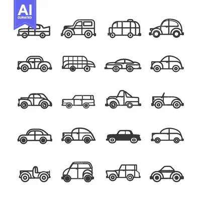 Aset desain premium: A Collection of Classic Car Line Drawings