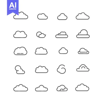 Aset premium populer: A Collection of Cloud Icons in a Linear Style