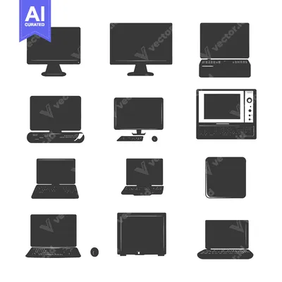 Aset premium populer: A Collection of Computer and Laptop Silhouettes