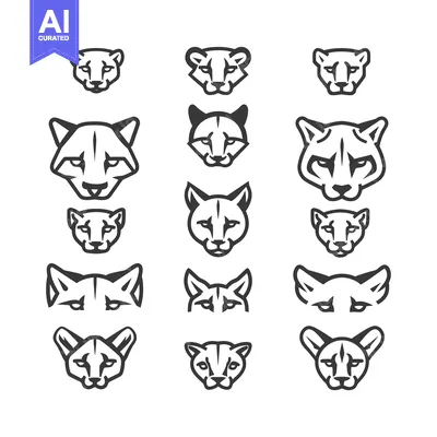 Premium design asset: A Collection of Cougar and Bobcat Head Illustrations