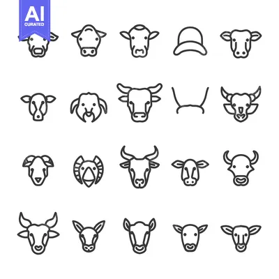 Popular premium asset: A Collection of Cow, Bull, Goat, and Sheep Head Line Icons