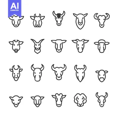 Premium design asset: A Collection of Cow, Bull, Goat, and Sheep Head Line Icons