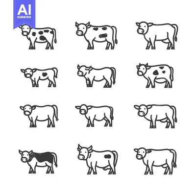 Aset premium populer: A Collection of Cow Illustrations in Various Styles
