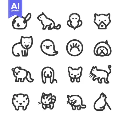 A Collection of Cute Animal Icons in a Line Art Style