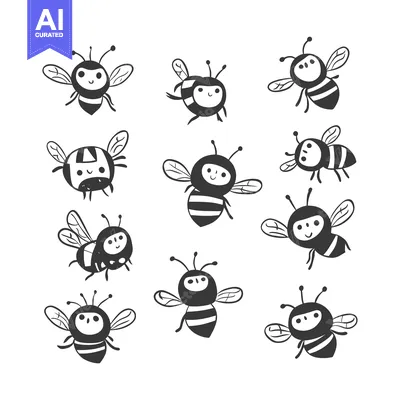 Aset premium populer: A Collection of Cute Cartoon Bees with Different Designs