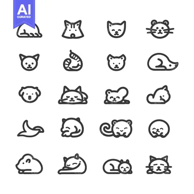 Aset premium populer: A Collection of Cute Cat and Dog Icons in a Linear Style