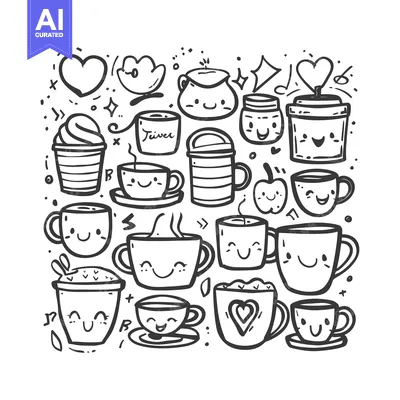 Premium design asset: A Collection of Cute Doodle Mug and Cup Illustrations