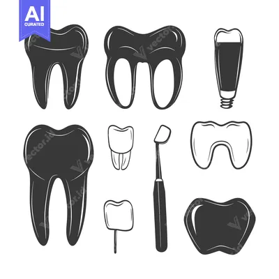 Premium design asset: A Collection of  Dental Illustrations, Including Teeth, a Mirror, and