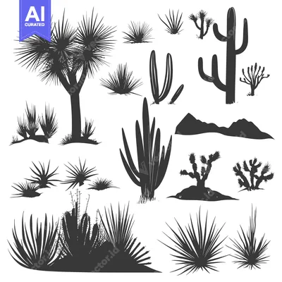 Aset premium populer: A Collection of Desert Plant Silhouettes