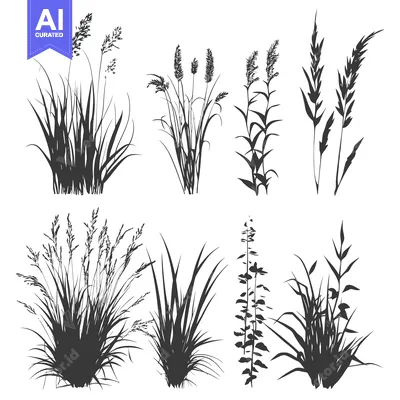 A Collection of Detailed Grass and Wildflower Silhouettes