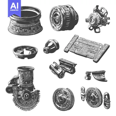 Aset premium populer: A Collection of Detailed Illustrations of Various Mechanical Parts