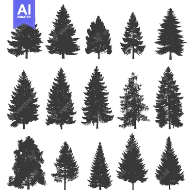 A Collection of Detailed Pine Tree Silhouettes in Black