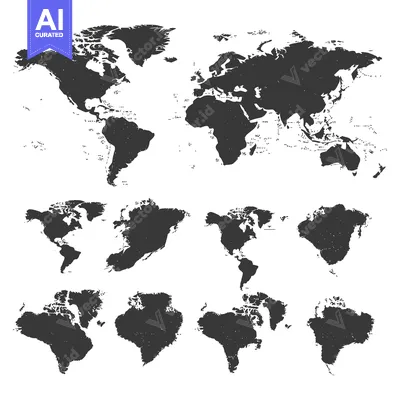 A Collection of Detailed World Maps with Continent Silhouettes