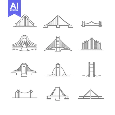 Aset premium populer: A Collection of Different Bridge Structures in Line Art