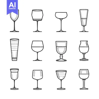 Aset desain premium: A Collection of Different Glassware for Serving Drinks
