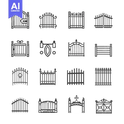 Aset desain premium: A Collection of Different Styles of Gates and Fences