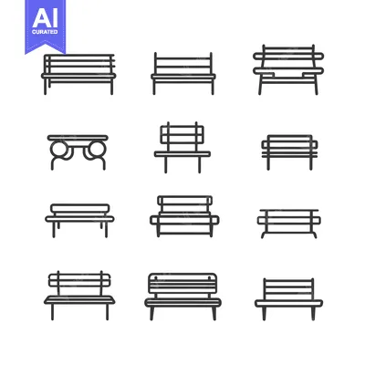 Popular premium asset: A collection of different styles of park benches, illustrated in black