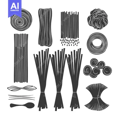 Aset premium populer: A Collection of Different Types of Pasta in Black and White Silhouette