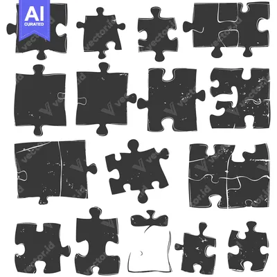 Aset desain premium: A Collection of Distressed Black Puzzle Pieces