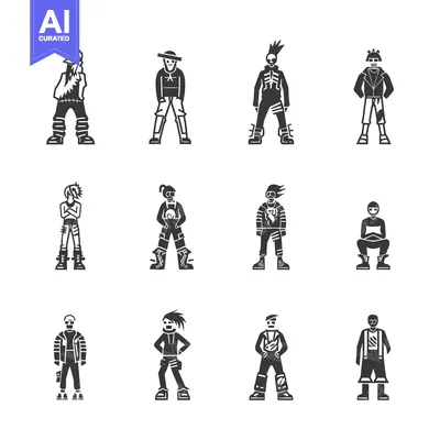 Aset desain premium: A Collection of Diverse and Stylishly Dressed Characters