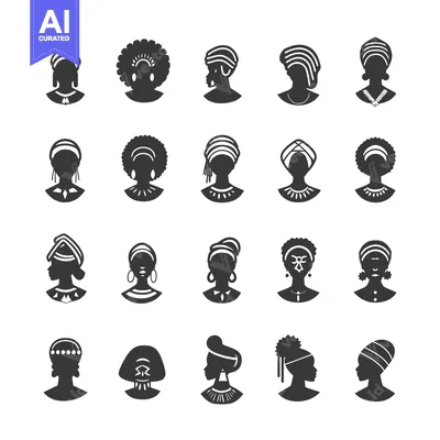 Aset desain premium: A Collection of Diverse Black Women's Headshots Wearing Traditional Af