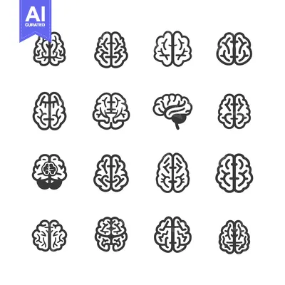 Aset desain premium: A Collection of Diverse Brain Icons in Black and White