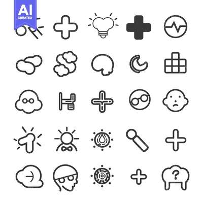 Aset premium populer: A Collection of Diverse Line Icons, Including Medical, Cloud, and Idea