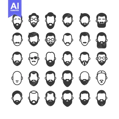 Aset premium populer: A Collection of Diverse Male Faces with Various Hairstyles and Facial