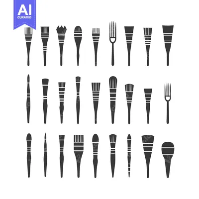 Aset premium populer: A Collection of Diverse Paint Brushes and Palette Knives