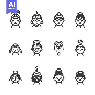 Aset desain premium: A Collection of Diverse People with Different Headwear and Facial Feat