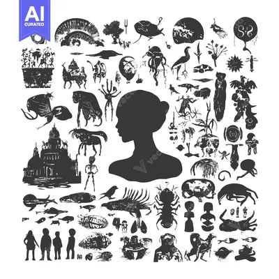 A Collection of Diverse Silhouettes: Abstract Creatures, People, and O