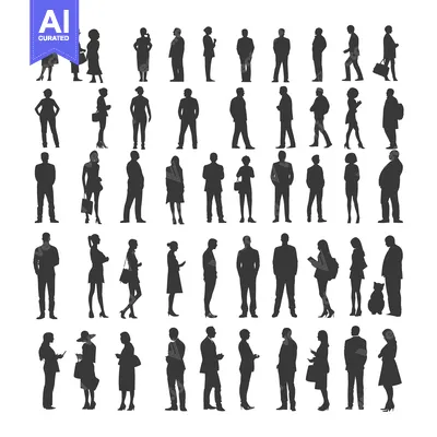 Aset premium populer: A Collection of Diverse Silhouettes of People in Various Poses