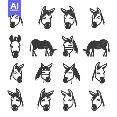Aset premium populer: A Collection of Donkey Illustrations in Various Poses and Styles