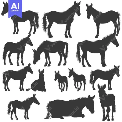 Aset premium populer: A Collection of Donkey Silhouettes in Various Poses