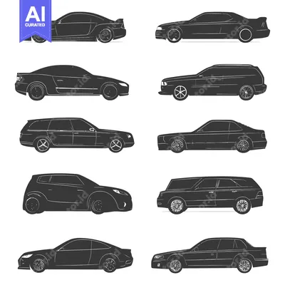 Popular premium asset: A Collection of Eight Black and White Car Silhouettes