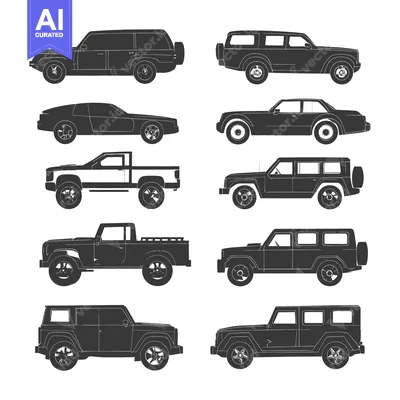 Aset premium populer: A Collection of Eight Different Car Silhouettes