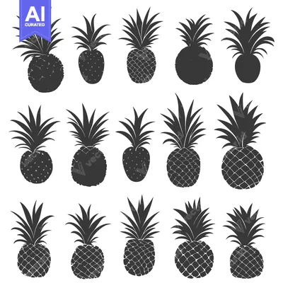 Premium design asset: A Collection of Eighteen Black Silhouette Pineapples