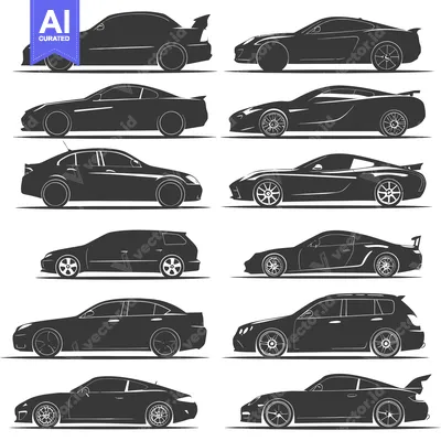 Aset premium populer: A Collection of Eight Silhouettes of Different Car Types