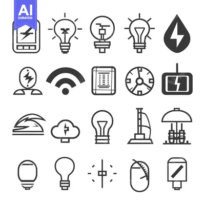 A Collection of  Electricity and Lightbulb Icons