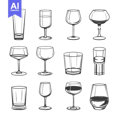 Aset desain premium: A Collection of Empty Drinkware with Various Styles and Shapes