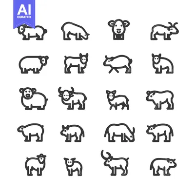 Aset premium populer: A Collection of Farm Animal Line Icons