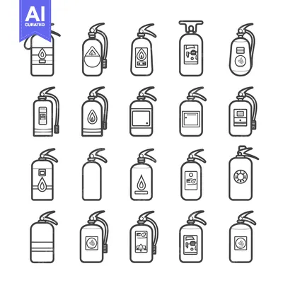 Premium design asset: A Collection of Fire Extinguisher Icons with Different Labels and Desi