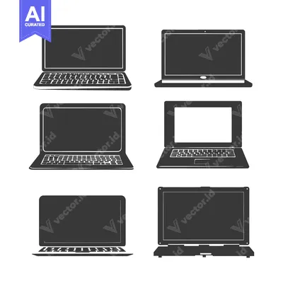 A Collection of Five Black and White Laptop Silhouettes