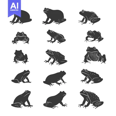 A Collection of Fourteen Black and White Frog Silhouettes