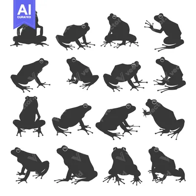 Premium design asset: A Collection of Fourteen Black Frog Silhouettes in Various Poses